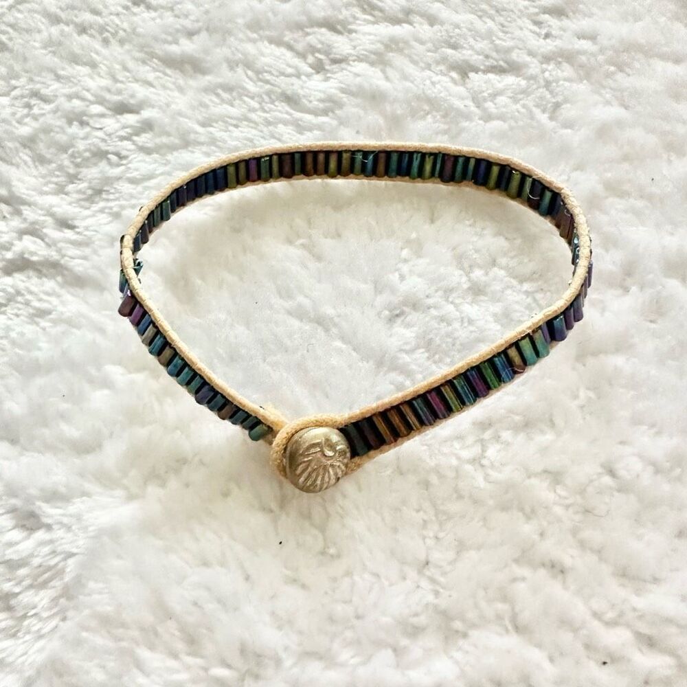 Purple iridescent bead boho friendship bracelet